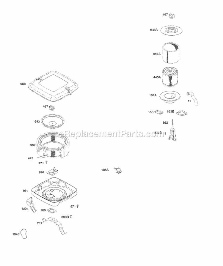Air Cleaner Diagram and Parts List for 295346-0119-B1  Briggs and Stratton Engine